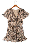 Leopard Flutter Sleeve Ruffle Hem Romper