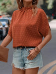 Swiss Dot Mock Neck Half Sleeve Blouse