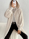 Open Front Long Sleeve Fuzzy Hooded Jacket
