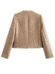 Raw Hem Pocketed Round Neck Jacket