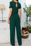 Round Neck Open Back Jumpsuit with Pockets