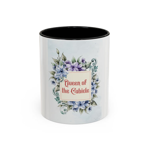 Queen of the Cubicle Accent Coffee Mug - Floral Design for Office Enthusiasts