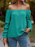 Ruched Off-Shoulder Long Sleeve Blouse