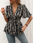 Printed V-Neck Half Sleeve Blouse
