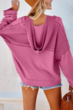 Quarter-Button Exposed Seam Dropped Shoulder Hoodie