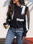 Perfee Mock Neck Mesh Long Sleeve Blouse