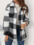 Plaid Button Up Long Sleeve Fuzzy Outerwear
