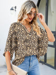 Printed Notched Half Sleeve Blouse