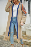 Angel Wings Geometric Fringe Hem Open Front Duster Cardigan