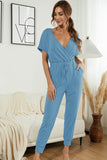 Surplice Neck Tied Short Sleeve Jumpsuit