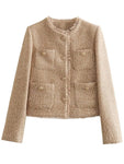 Raw Hem Pocketed Round Neck Jacket