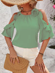 Honey Ruffled Round Neck Half Sleeve Blouse