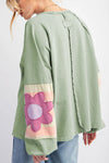 Flower Patch Round Neck Balloon Sleeve Top