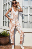 Shiny Tie-Dye Sleeveless Jumpsuit with Pockets