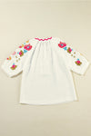 Embroidered Notched Half Sleeve Blouse