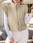 Pocketed Zip Up Cap Sleeve Jacket