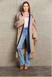 Angel Wings Geometric Fringe Hem Open Front Duster Cardigan