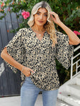 Printed Notched Half Sleeve Blouse