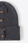 Button Detail Rib-Knit Cuff Beanie