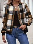 Plus Size Plaid Baseball Collar Zip Up Jacket