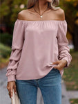 Ruched Off-Shoulder Long Sleeve Blouse