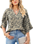 Printed Notched Half Sleeve Blouse