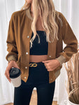 Perfee Baseball Collar Snap Down Long Sleeve Jacket