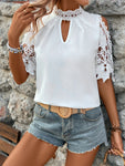 Lace Mock Neck Cold Shoulder Blouse
