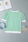 Striped Round Neck Puff Sleeve Blouse