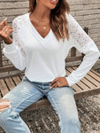 Lace Detail V-Neck Long Sleeve Top