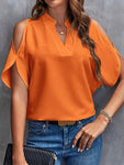 Notched Cold Shoulder Half Sleeve Blouse