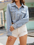Studded Button Up Long Sleeve Denim Jacket