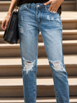 Distressed Raw Hem Jeans with Pockets