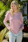 Striped Half Button Frill Trim Top