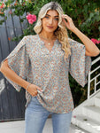 Printed Notched Half Sleeve Blouse