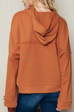 Quarter-Button Exposed Seam Dropped Shoulder Hoodie