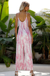 Shiny Tie-Dye Spaghetti Strap Jumpsuit with Pockets