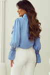 Ruffled Button Up Long Sleeve Denim Top