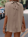 Swiss Dot Mock Neck Half Sleeve Blouse