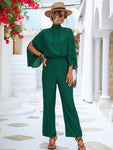 Tie Back Mock Neck Split Sleeve Jumpsuit