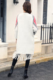 Angel Wings Geometric Fringe Hem Open Front Duster Cardigan