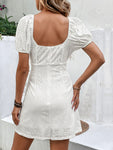 Perfee Bow Detail Eyelet Puff Sleeve Dress