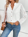 Cutout Notched Long Sleeve Blouse