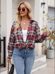 Mandy Pocketed Plaid Collared Neck Long Sleeve Shirt