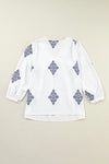 Printed V-Neck Three-Quarter Sleeve Blouse
