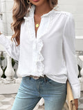 Devine Lace Detail Ruffled Round Neck Long Sleeve Shirt