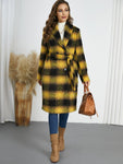 Plaid Tie Waist Long Sleeve Coat