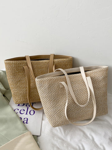 Solid Color Woven Tote Bag