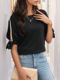 Perfee Round Neck Split Sleeve Blouse