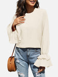 Round Neck Double-Layered Flounce Sleeve Top